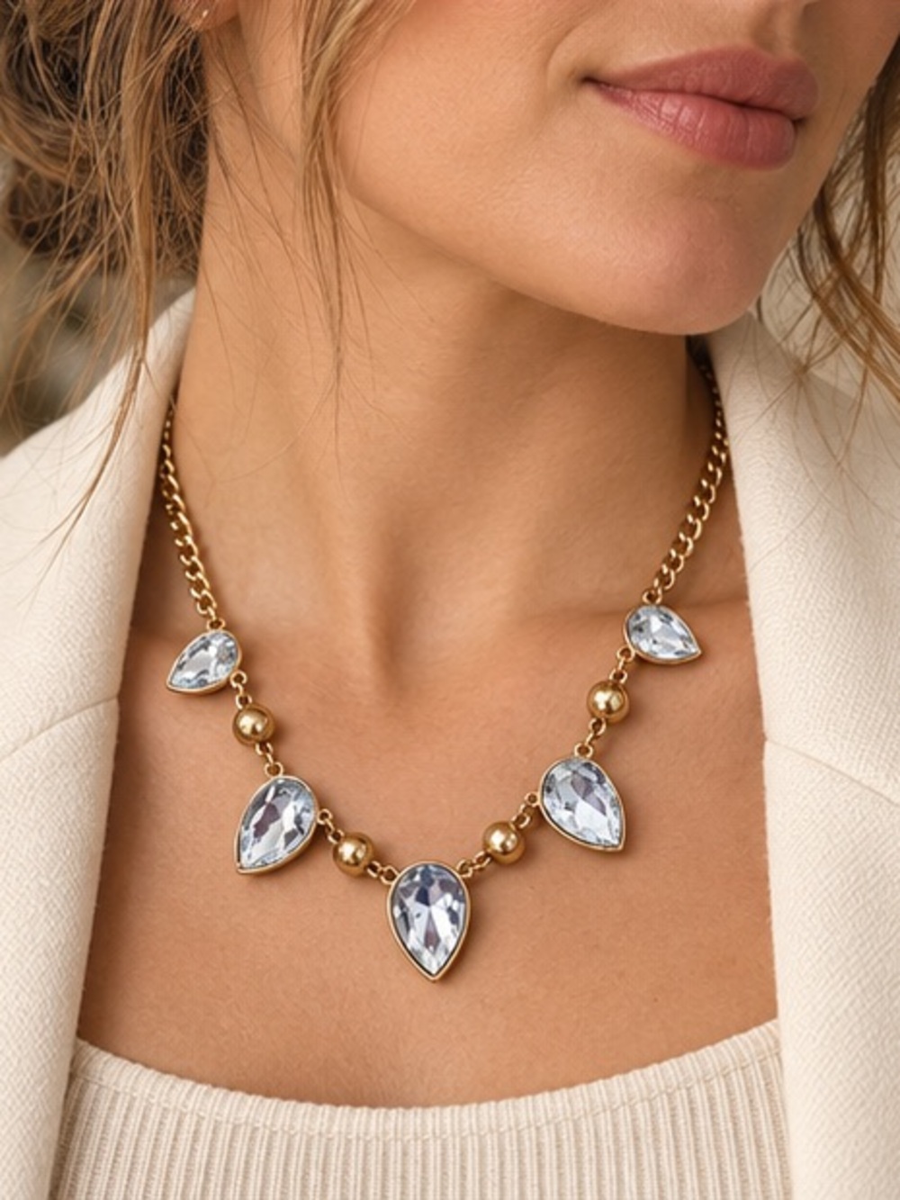 Crystal Teardrop Statement Necklace
